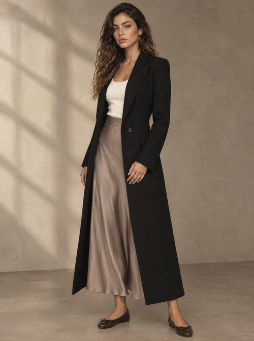 Warm editorial room · Soft sophisticated / old money Black main