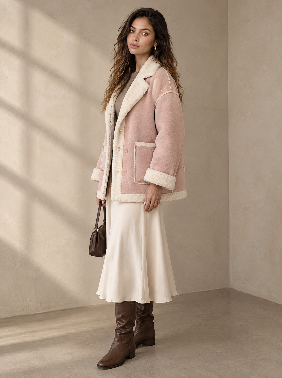Warm editorial room · Soft sophisticated / old money Pink main