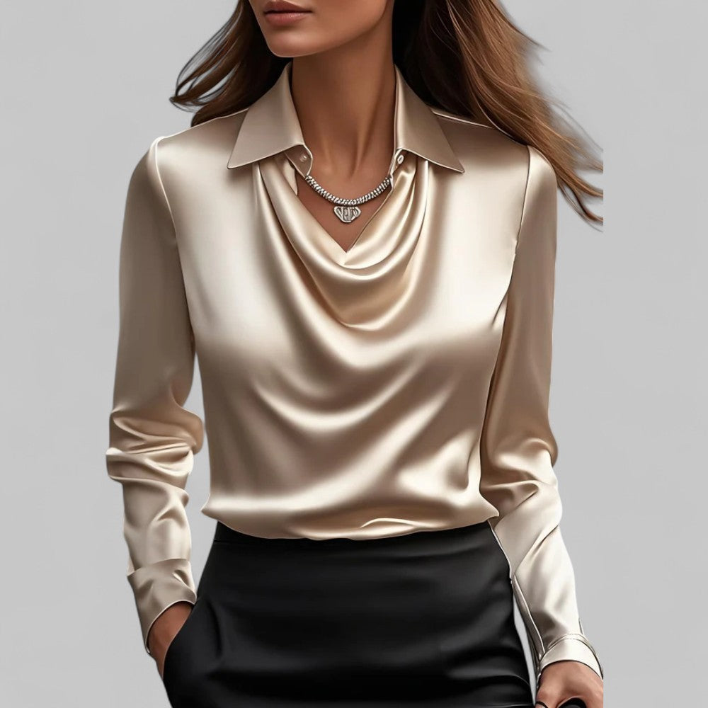 Unisex Satin Blouse with Waterfall Neckline