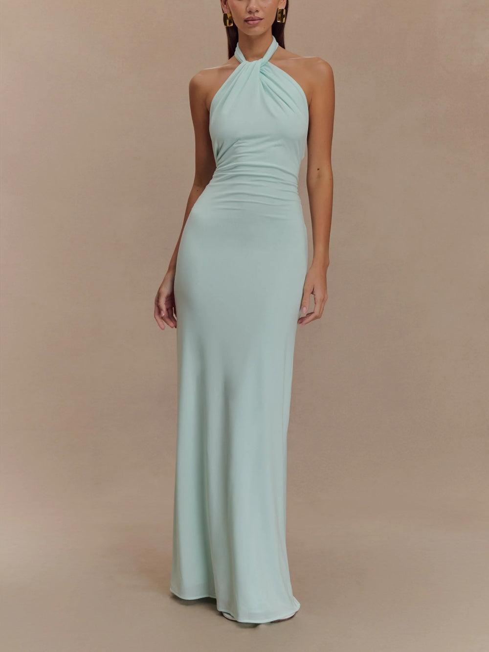 Women's Slinky Halter Maxi Dress with Ruched Detail