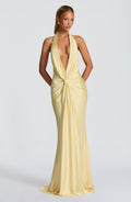 Maribel - Lemon Satin Maxi Dress