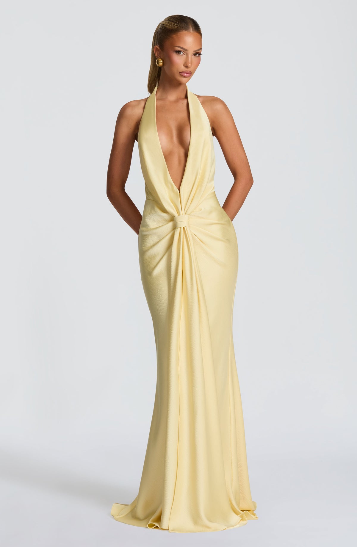 Maribel - Lemon Satin Maxi Dress