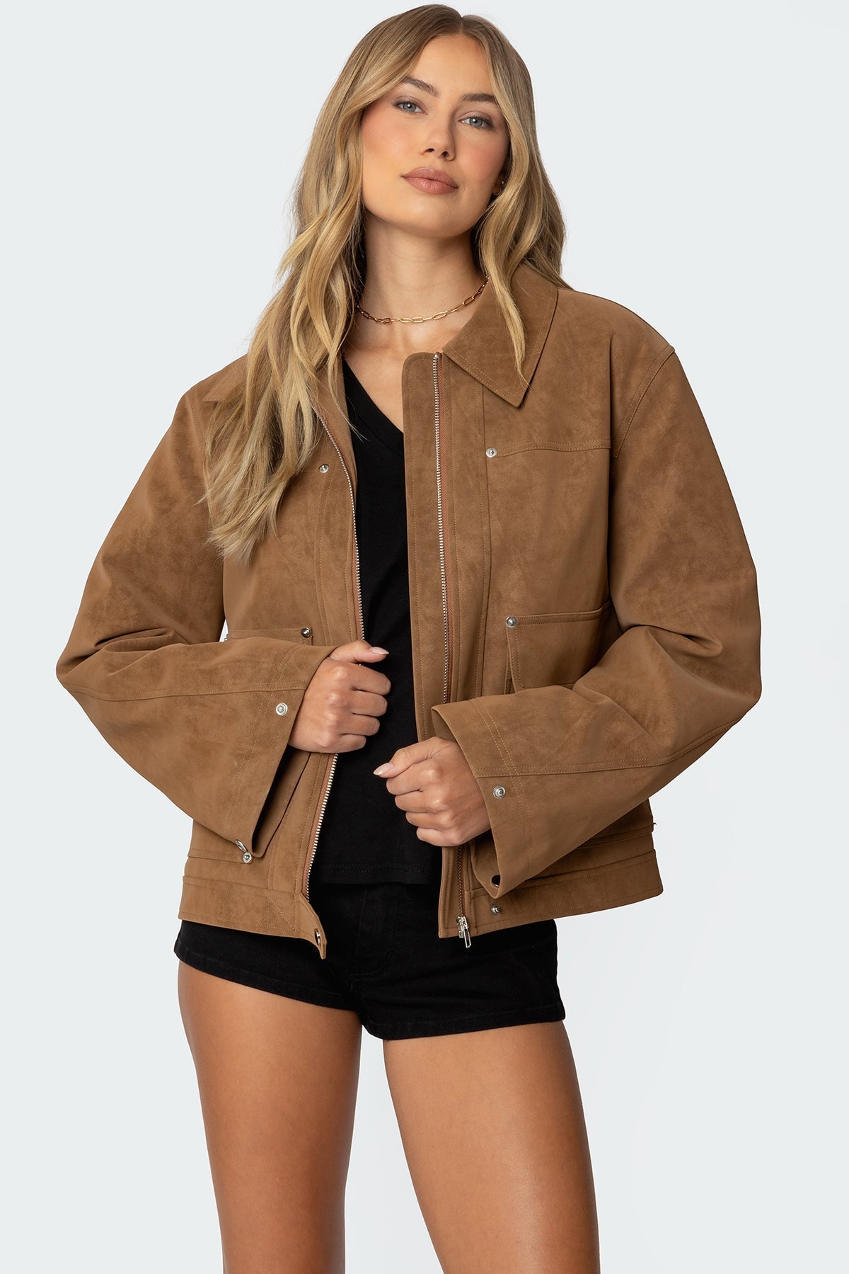 Harlow - Camel Faux Suede Jacket