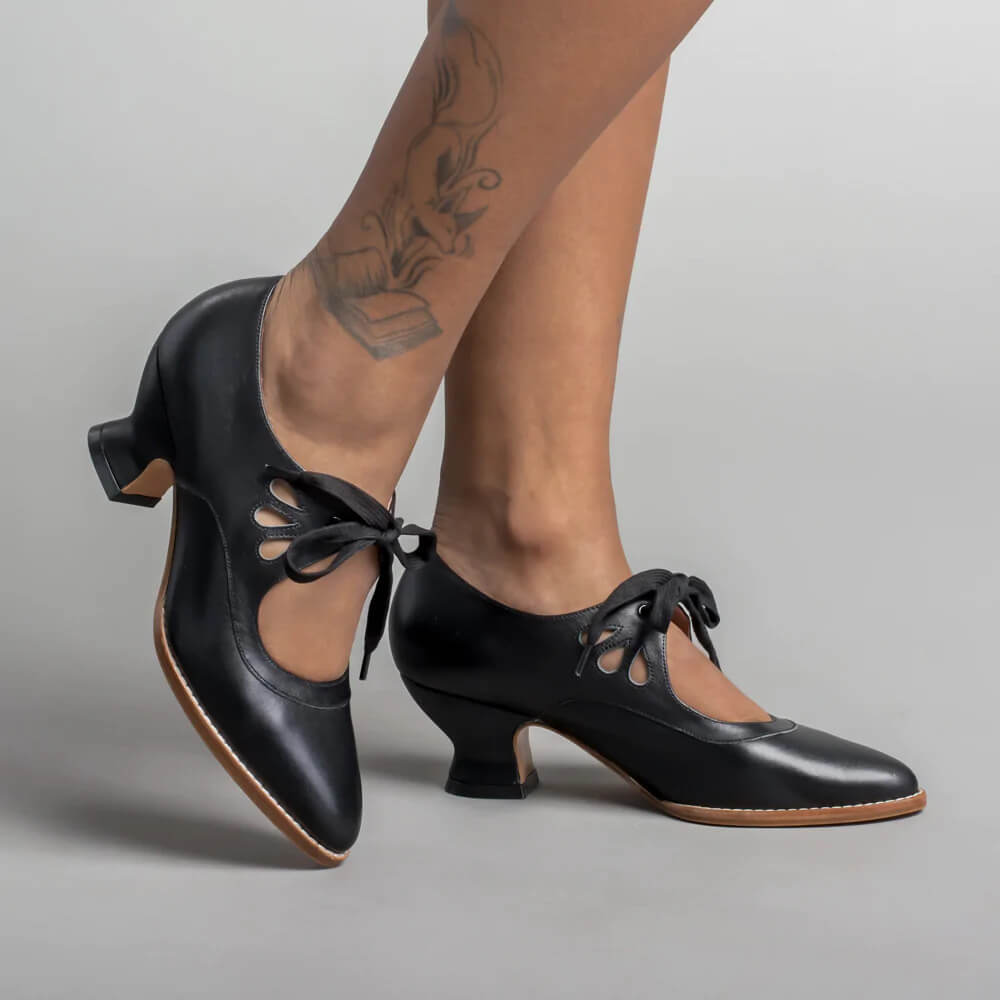 Women's Mary Jane Shoes with Lace-Up Detail and Low Block Heel