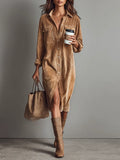 Women's Corduroy Single-Breasted Midi Dress