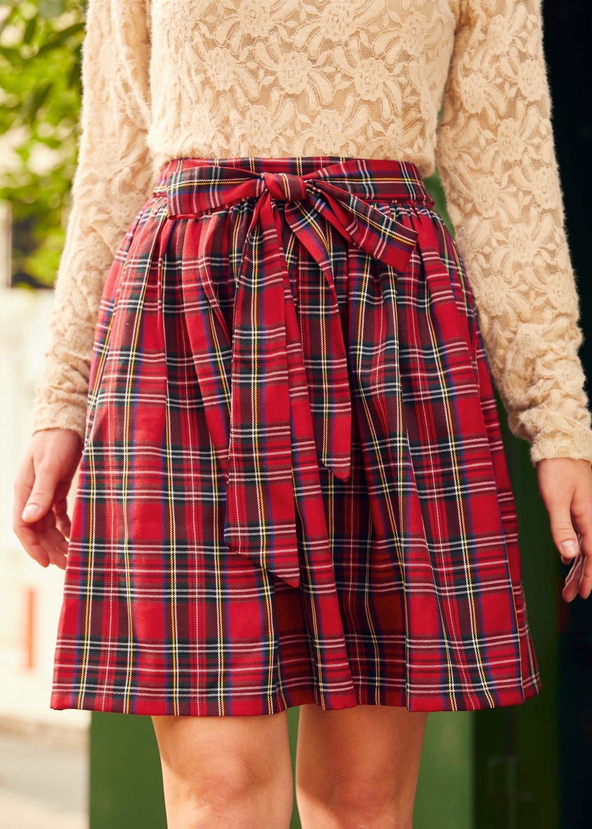 Marigold - Plaid Bow Dirndl Skirt