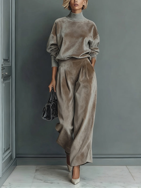 Women's Clothing Set with Turtleneck in Warm Velvet