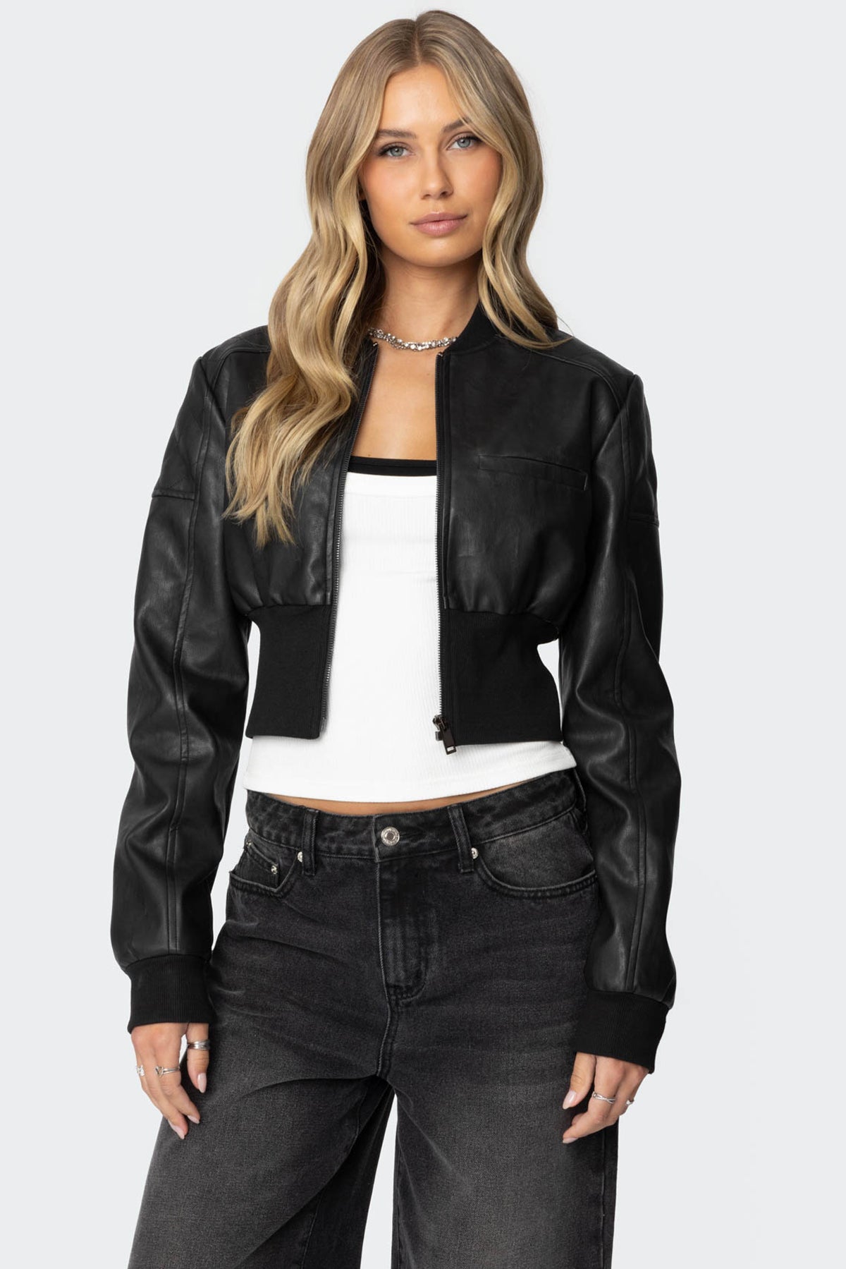 Lunelle - Faux Leather Bomber Jacket