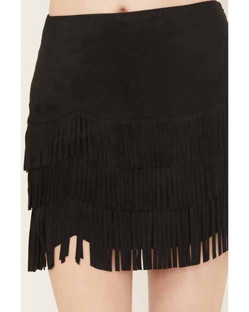 Brexa - Faux Suede Fringe Skirt