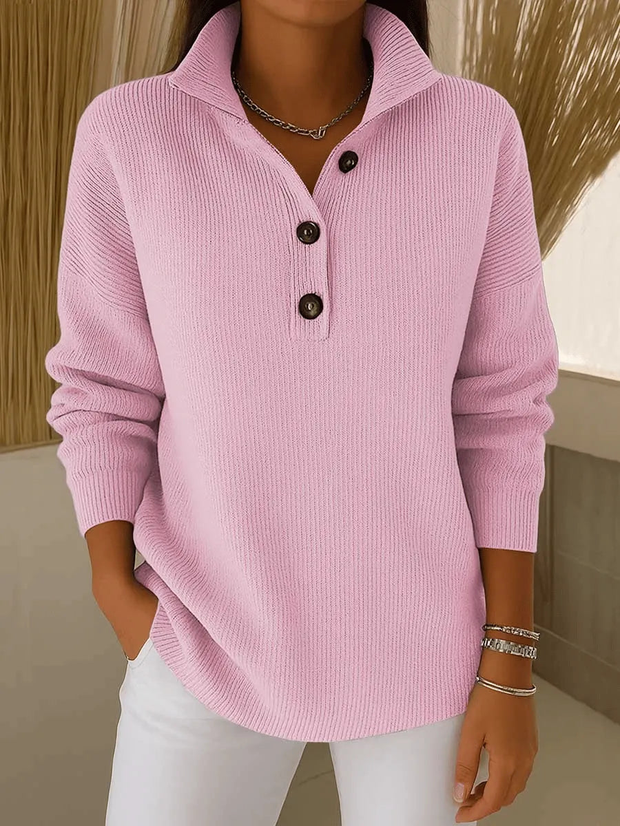 Women's V-Neck Polo Jumper with Long Sleeves