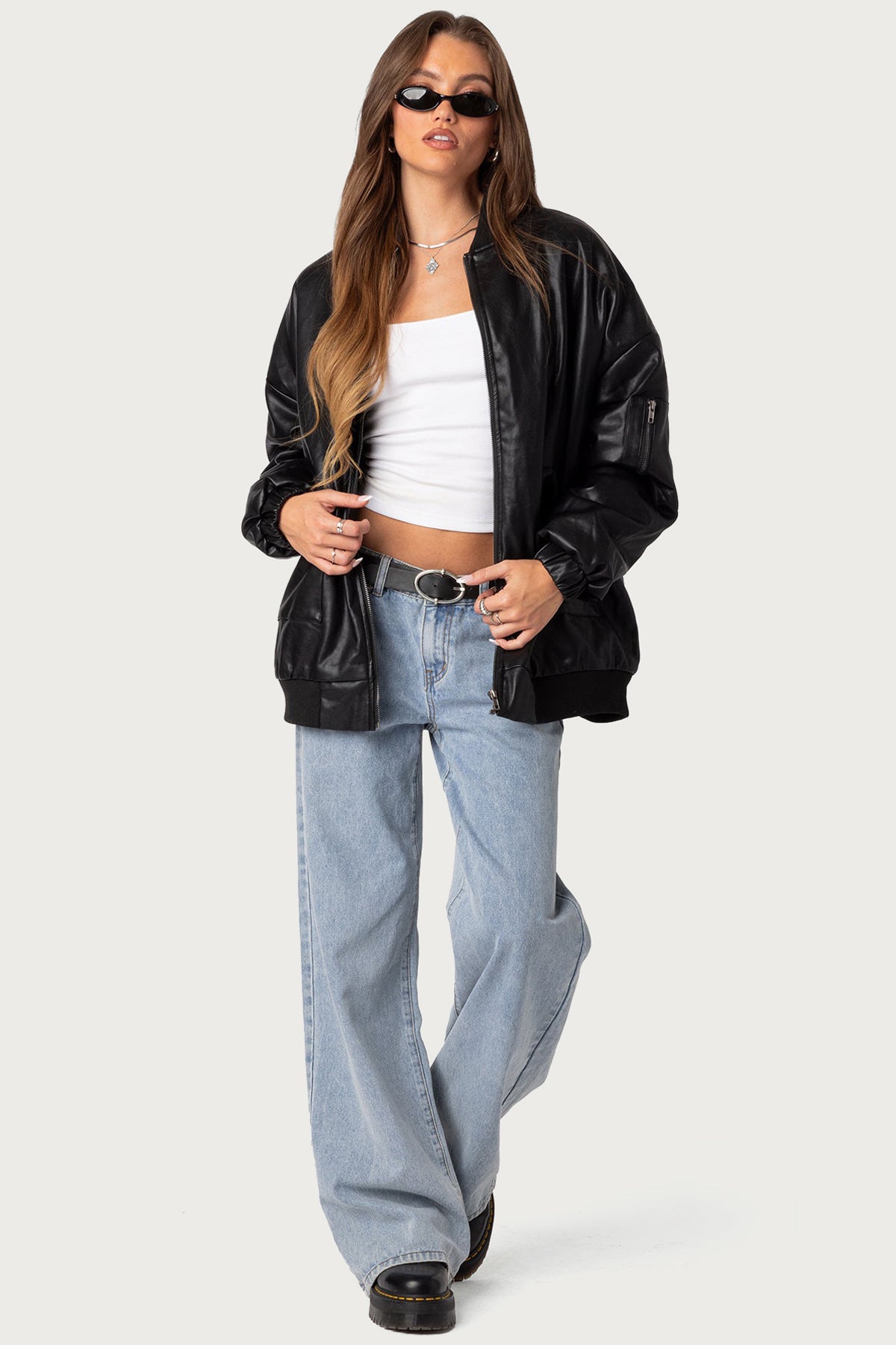 Marinel - Faux Leather Bomber Jacket