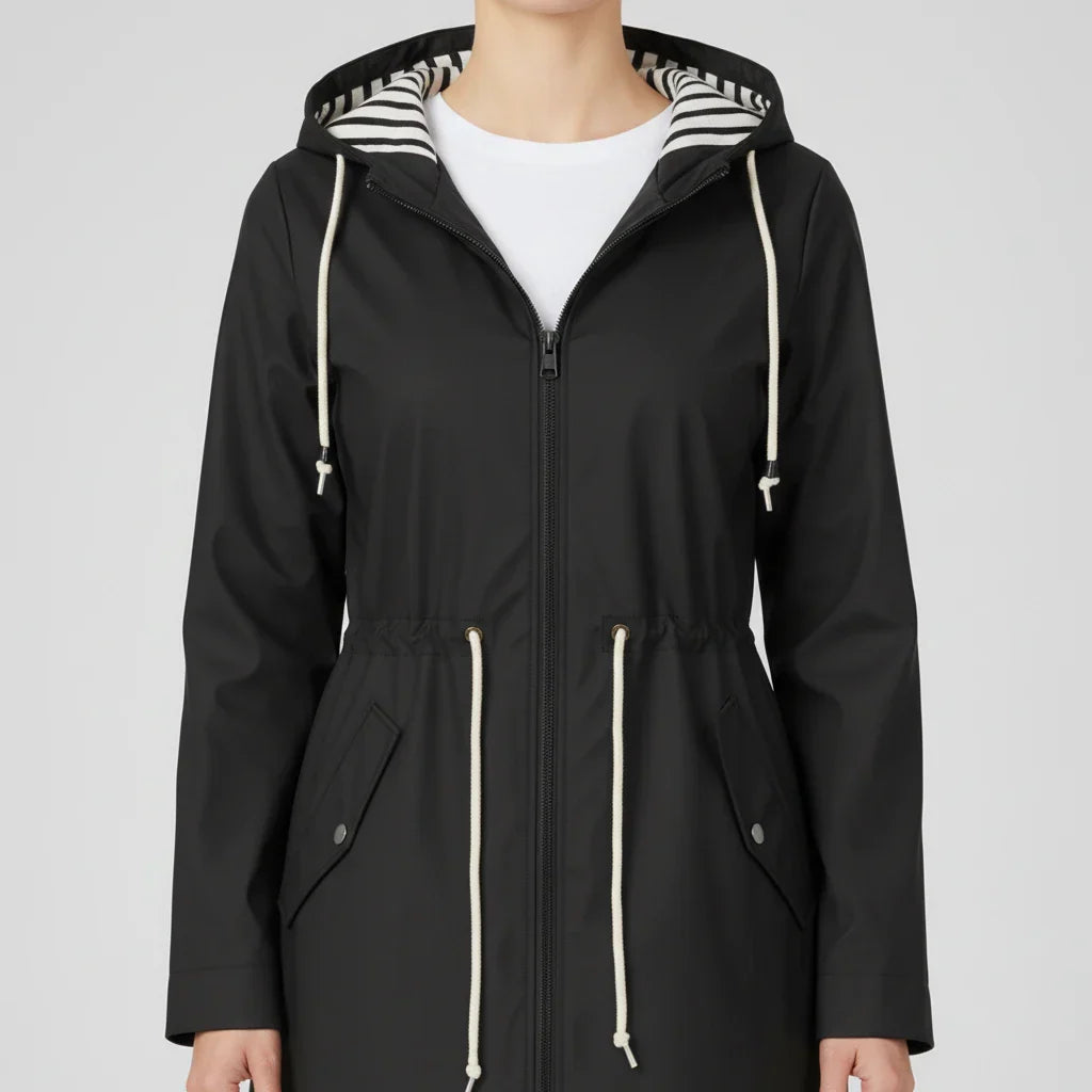 Women's Anorak Jacket with Hood, Full Zip Closure, Longline Silhouette and Drawstring Waist for Outdoor Adventures