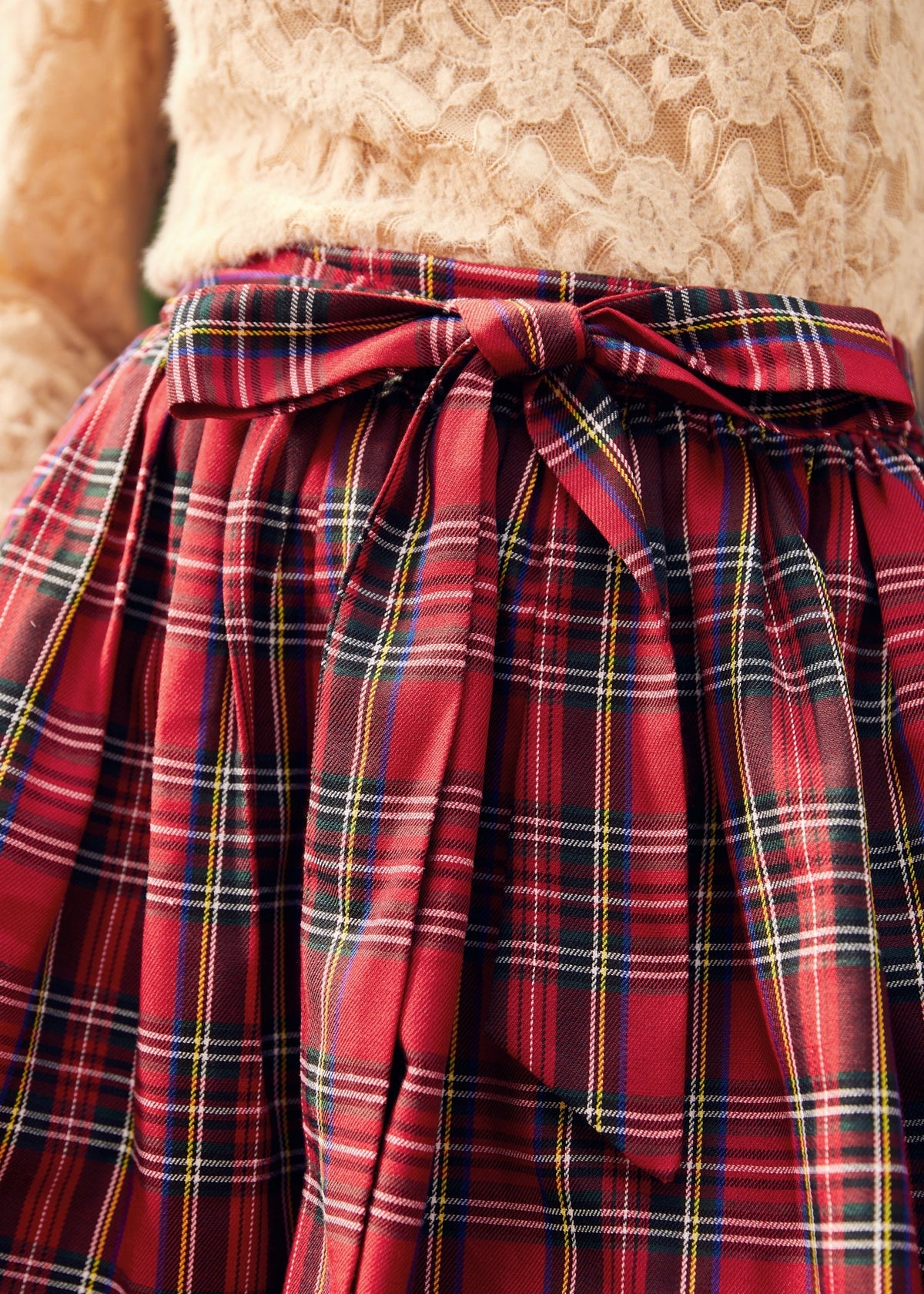 Marigold - Plaid Bow Dirndl Skirt