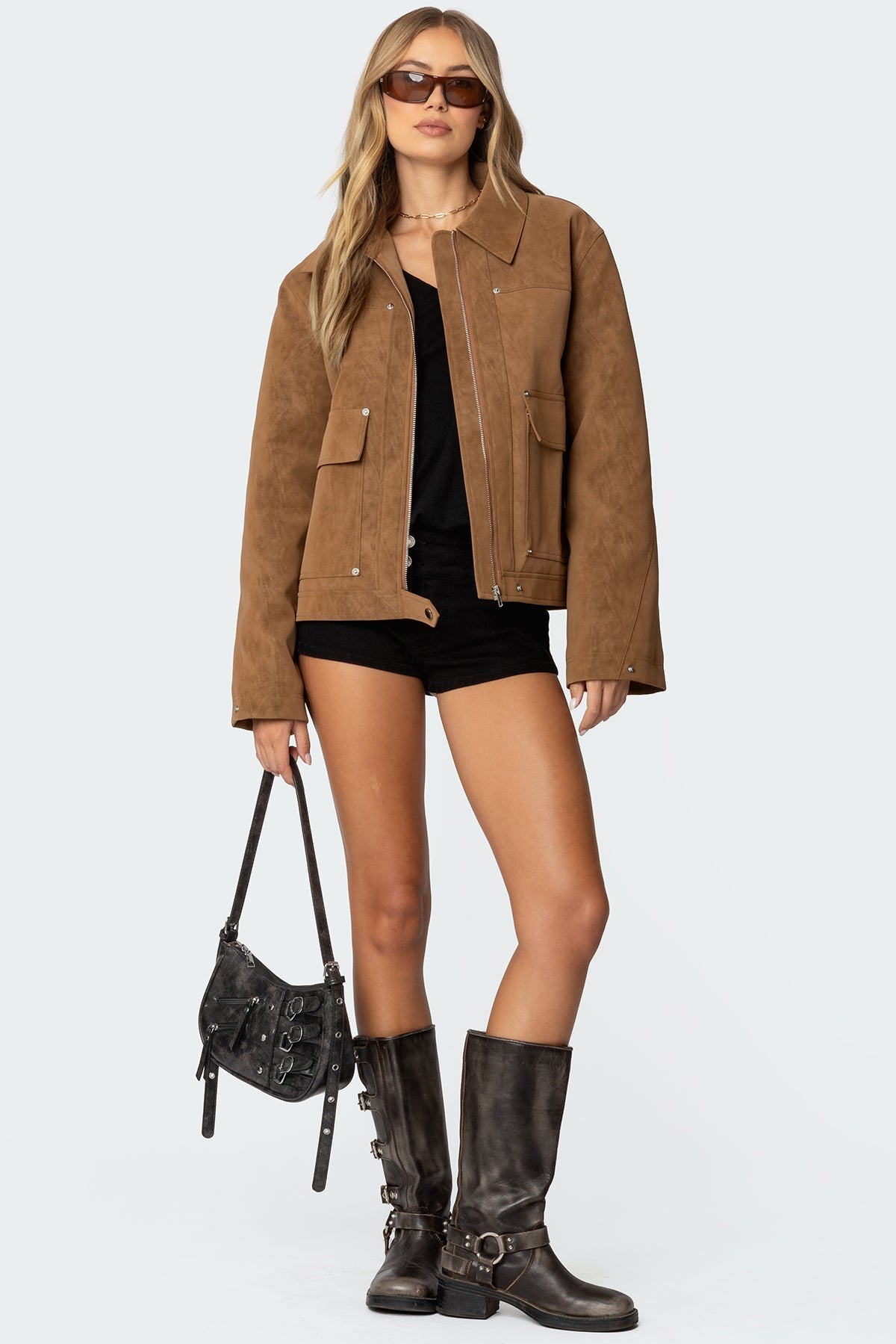 Harlow - Camel Faux Suede Jacket