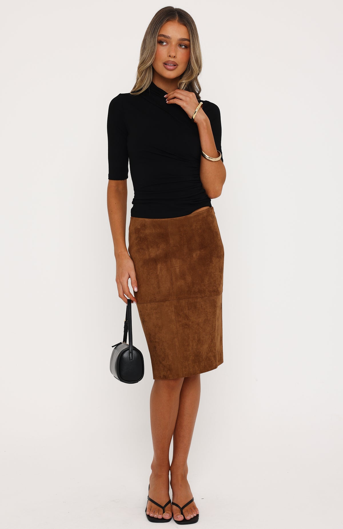 Ellison - Chestnut Faux Suede Skirt