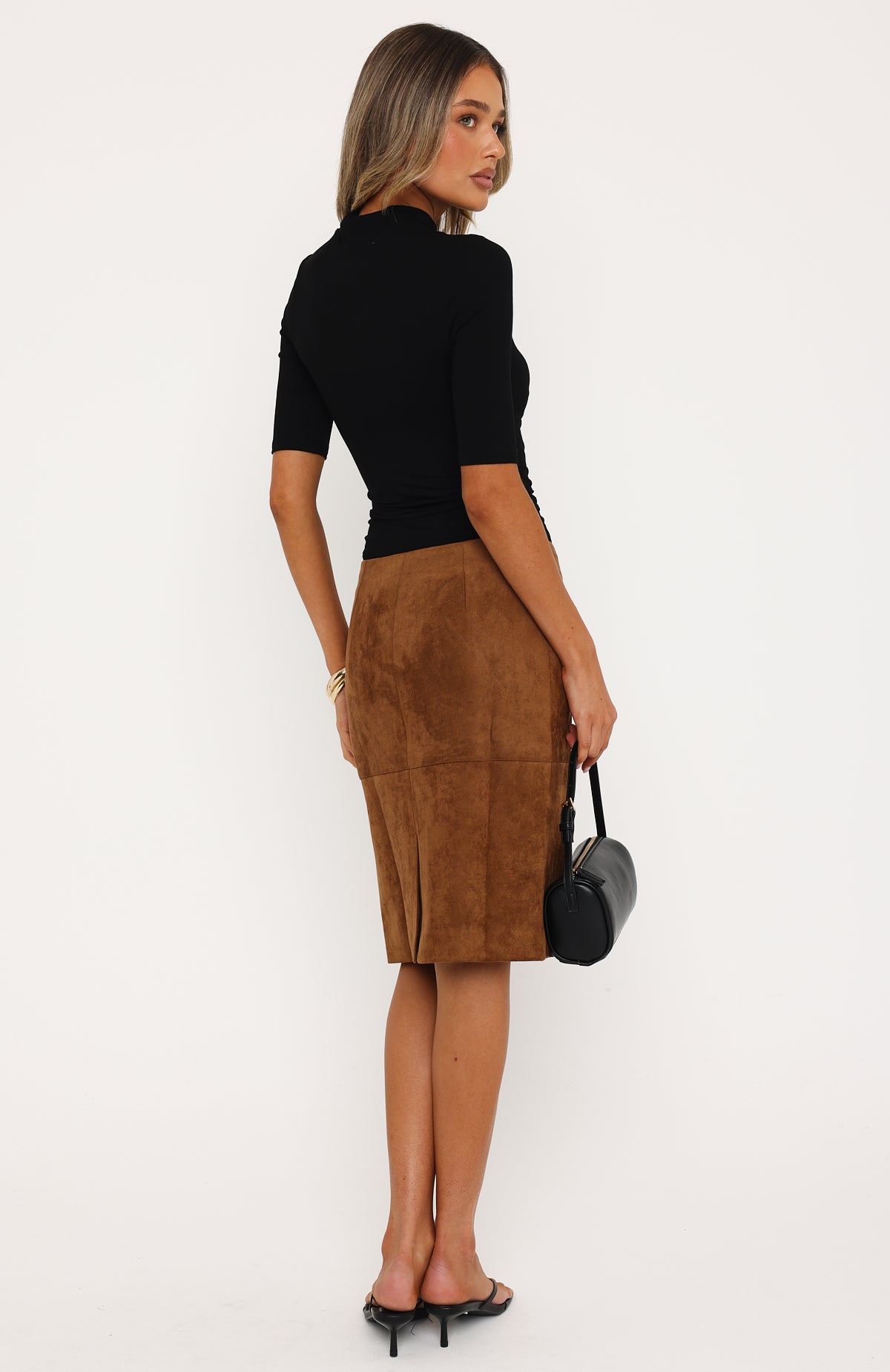 Ellison - Chestnut Faux Suede Skirt