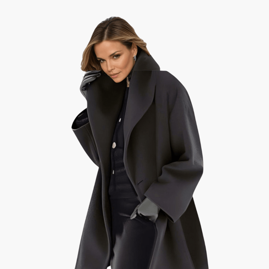 Women's Coat with Wide Collar and Concealed Closure