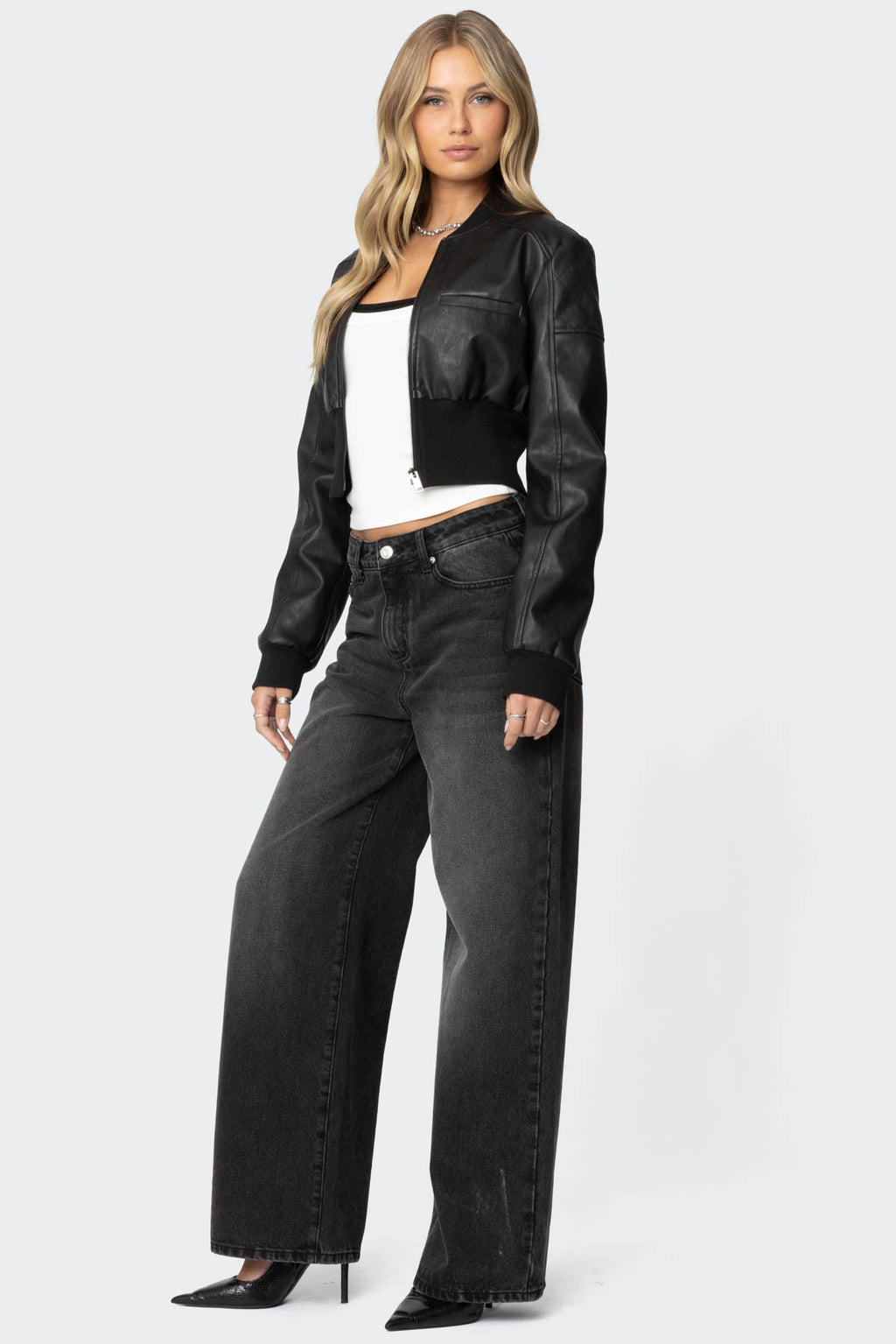 Lunelle - Faux Leather Bomber Jacket