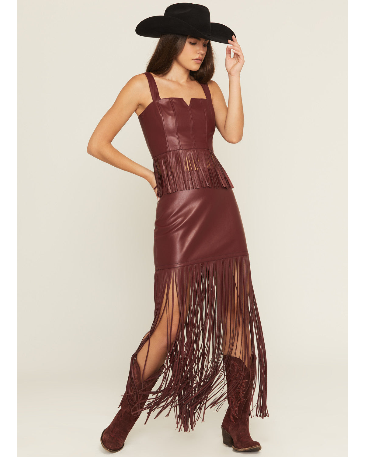 Marrow - Faux Leather Fringe Skirt