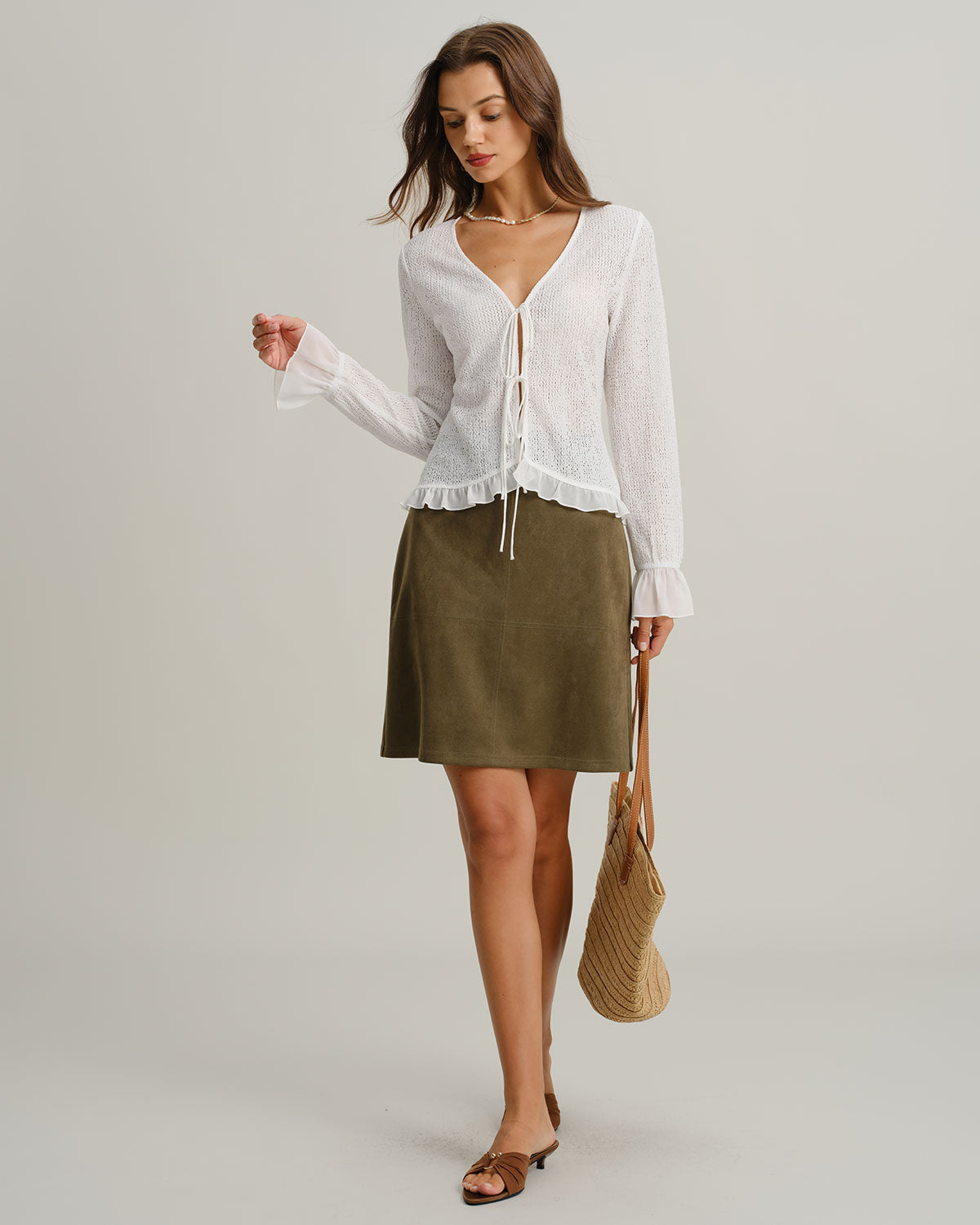 Women's Faux Suede Mini Skirt, Timeless Retro-Inspired Straight Silhouette with Back Zipper and Slit for Summer Days