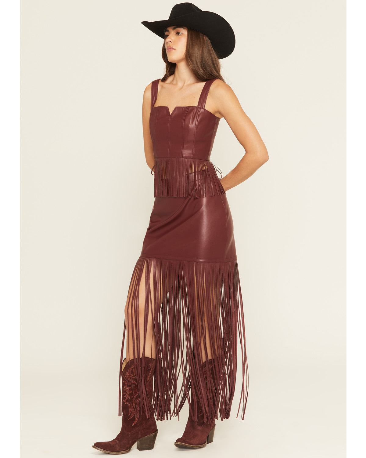 Marrow - Faux Leather Fringe Skirt