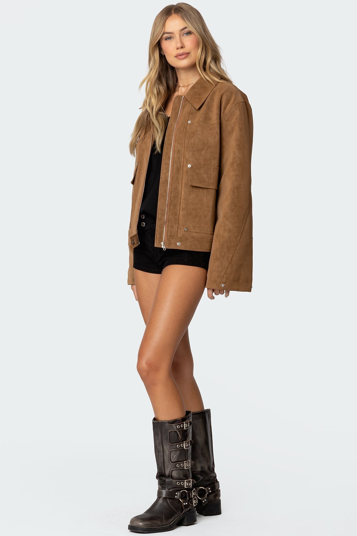 Harlow - Camel Faux Suede Jacket