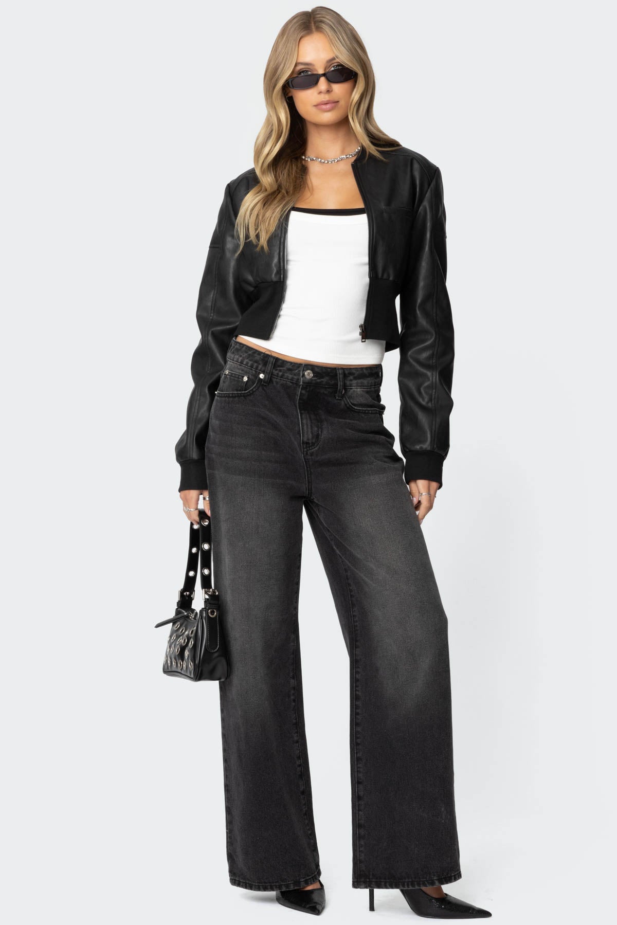 Lunelle - Faux Leather Bomber Jacket