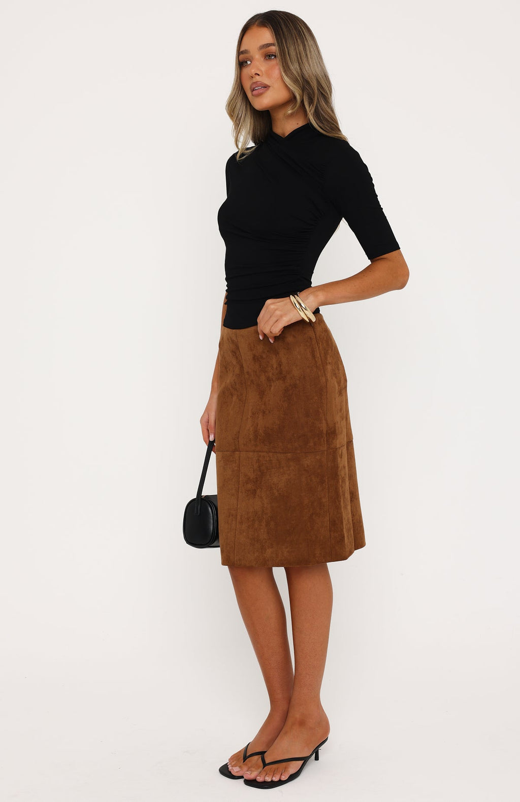 Ellison - Chestnut Faux Suede Skirt