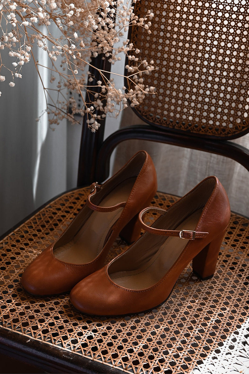 Women's Mary Jane Shoes with Block Heel and Instep Strap