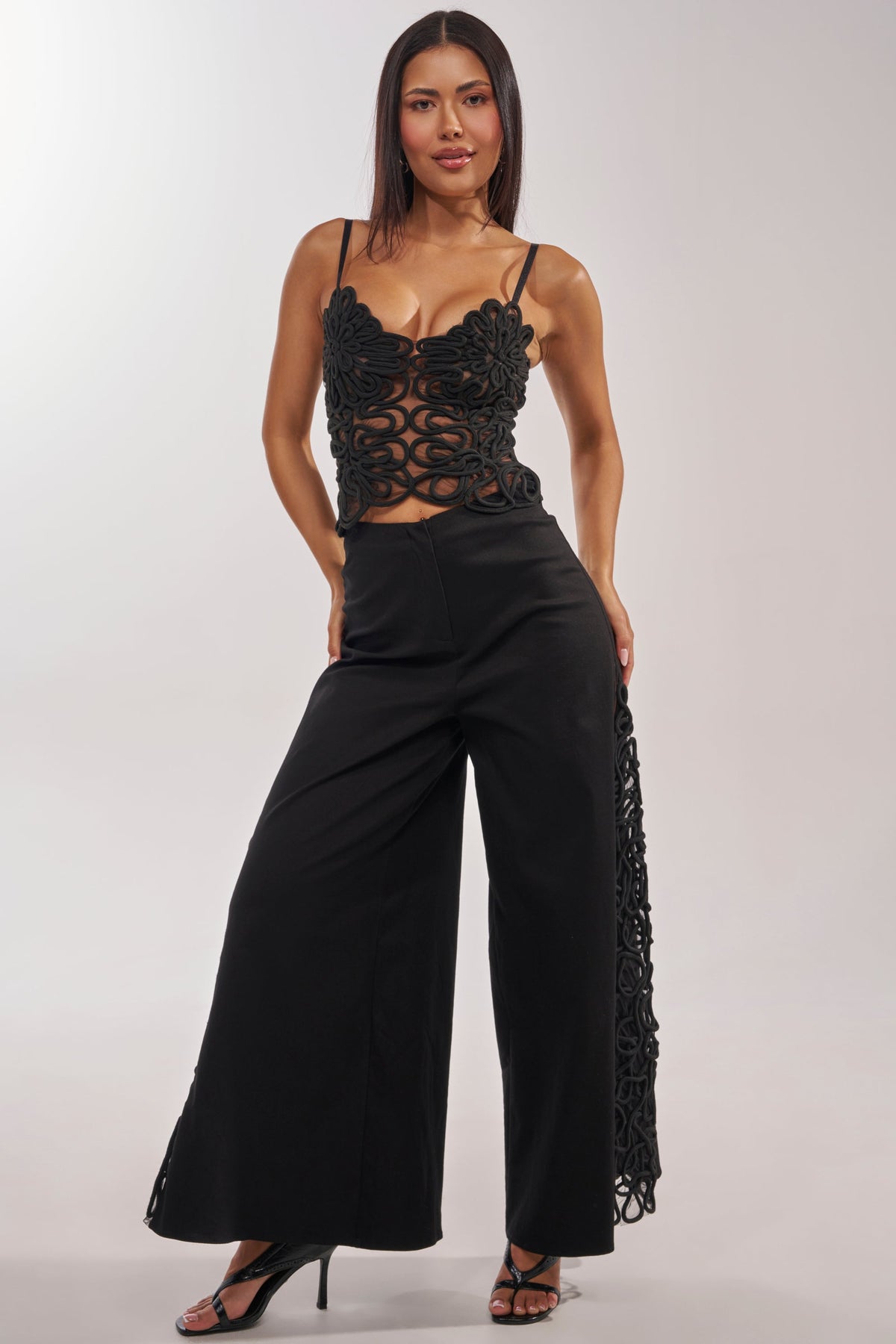 Lysandra - Black Corded Embroidery Top