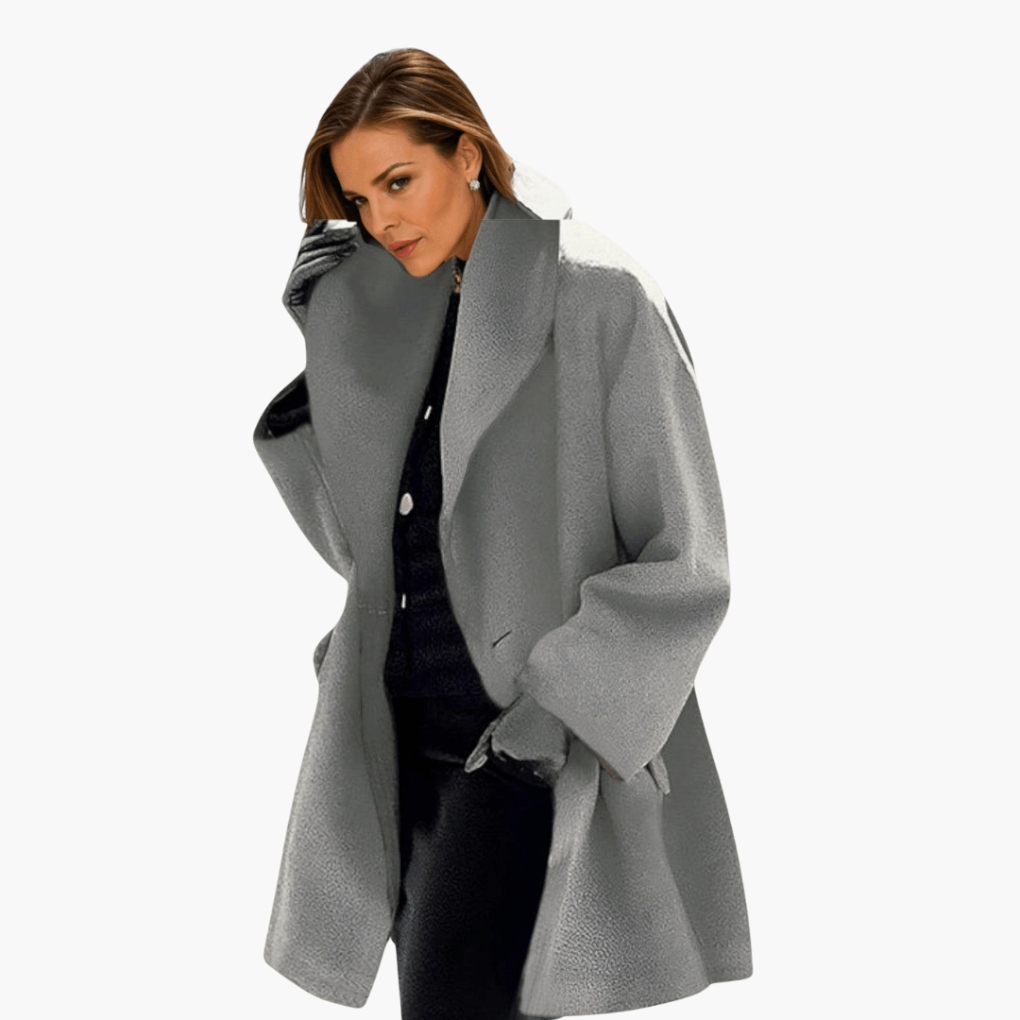 Women's Coat with Wide Collar and Concealed Closure