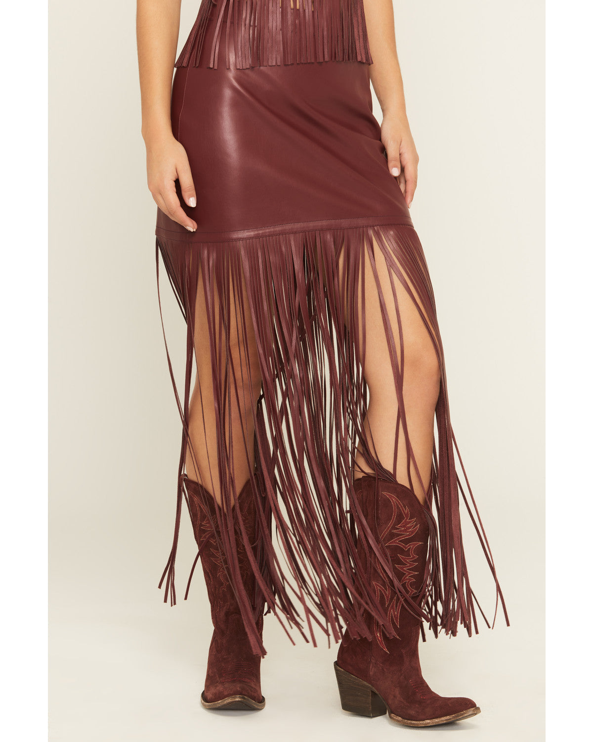 Marrow - Faux Leather Fringe Skirt