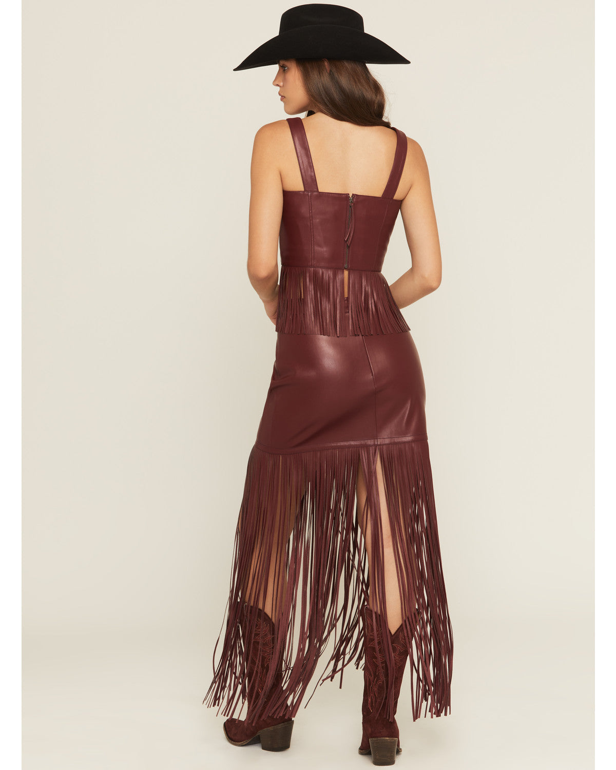 Marrow - Faux Leather Fringe Skirt
