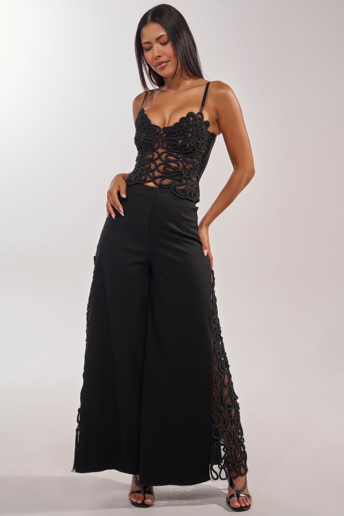 Lysandra - Black Corded Embroidery Top
