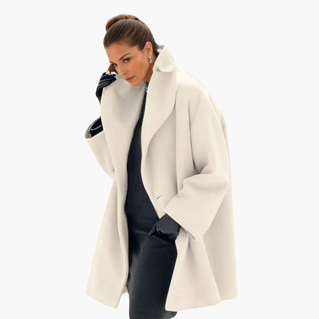 Women's Coat with Wide Collar and Concealed Closure