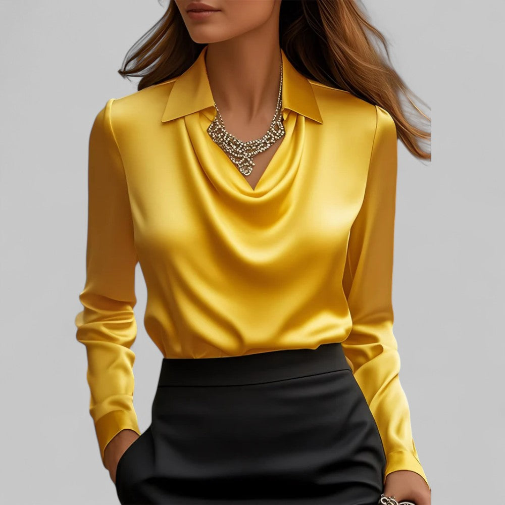 Unisex Satin Blouse with Waterfall Neckline