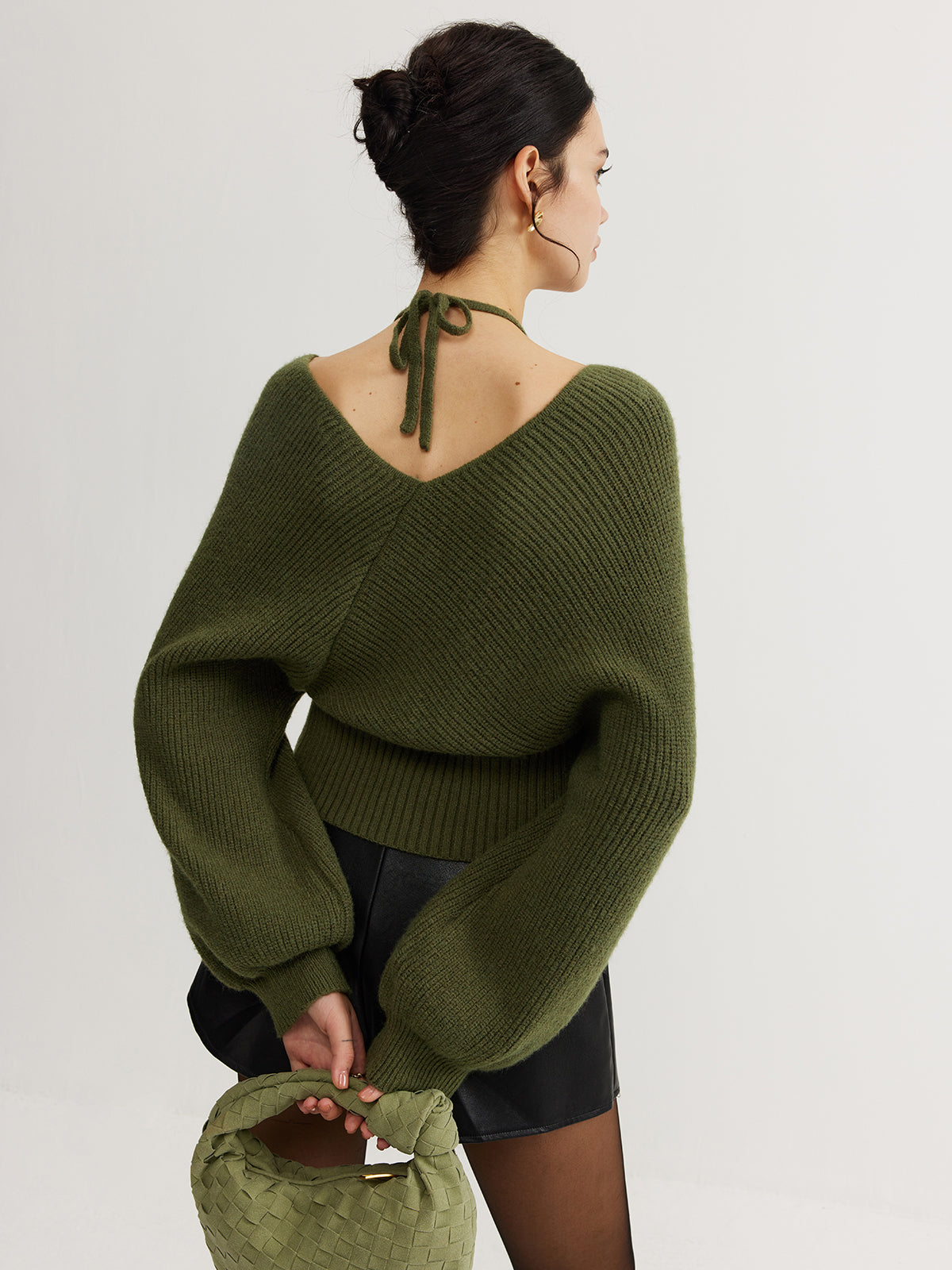 Women's 2 in 1 Bat Sleeve Halter Knit Top
